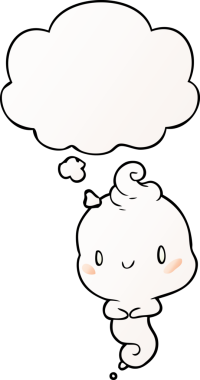 Bir insan tarafından çizilmiş yumuşak eğimli düşünce baloncuklu çizgi film hayaleti.