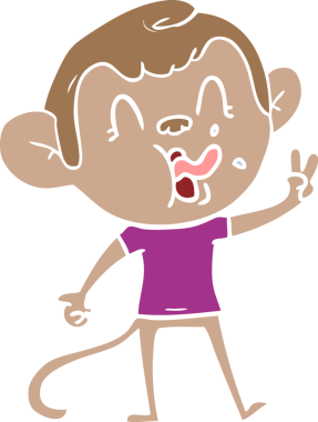 Bir insan tarafından çizilmiş düz renk çizgi film maymunu.