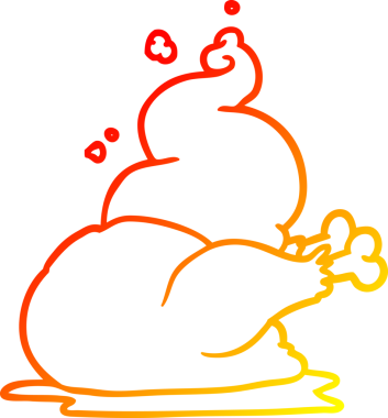 Bir insan tarafından çizilmiş pişmiş tavuğun sıcak çizgi çizimi.