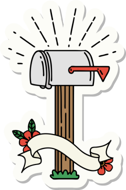 Bir insan tarafından çizilmiş dövme stili kapalı posta kutusu etiketi