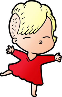 Bir insan tarafından çizilmiş şaşı çizgi film kızı.