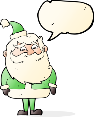 Bir insan tarafından çizilmiş konuşma balonlu Noel Baba çizgi filmi.