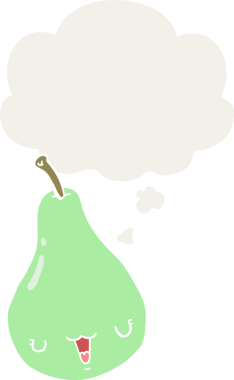 Düşünce baloncuğu olan bir çizgi film armudu insan tarafından çizilmiş.