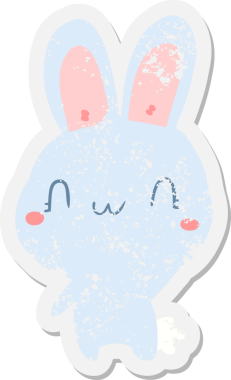 Çizgi film tavşanı bir insan tarafından çizilmiş grunge çıkartmasını sallıyor.