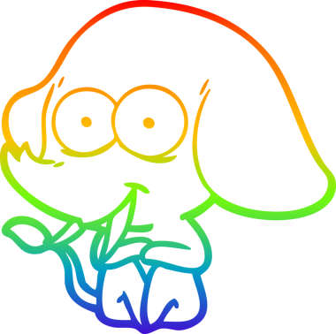 Gökkuşağı gradyanı çizimi bir insan tarafından çizilmiş mutlu bir filin çizimi