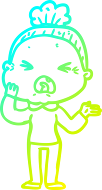 Bir insan tarafından çizilmiş kızgın yaşlı bir kadının soğuk çizgi çizimi.