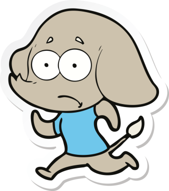 Çizgi filmin çıkartması. Bir insan tarafından çizilen belirsiz fil kaçıyor.