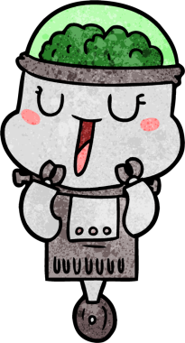 Bir insan tarafından çizilmiş mutlu çizgi film robotu