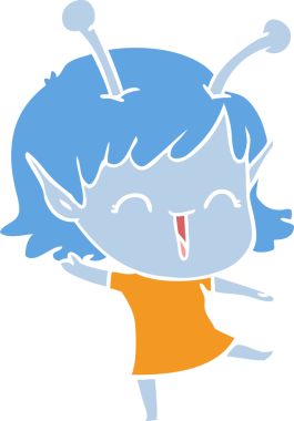 Bir insan tarafından çizilmiş düz renkli uzaylı kız çizgi filmi.