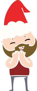 Bir insan tarafından çizilmiş Noel Baba şapkası giyen mutlu sakallı bir adamın el çizimi.