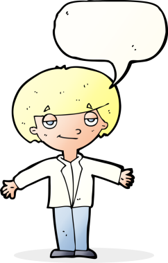 Bir insan tarafından çizilmiş konuşma balonu olan kendini beğenmiş bir çocuk.