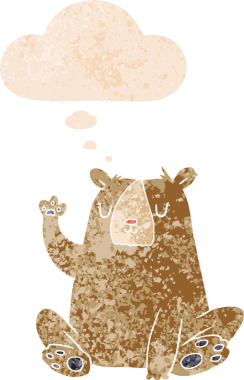 çizgi film ayısı; grunge içinde düşünce baloncuğu ile el sallayarak sıkıntılı bir insan tarafından çizilmiş dokuma tarzı