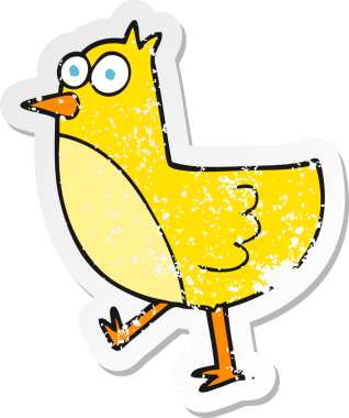 Bir insan tarafından çizilmiş karikatür kuşunun gerilmiş çıkartması.