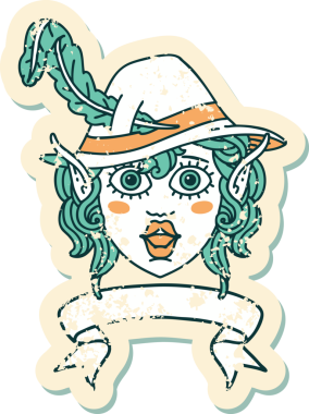 Retro Dövme Biçimi Elf karakter yüzü Bir insan tarafından çizilmiş pankartıyla