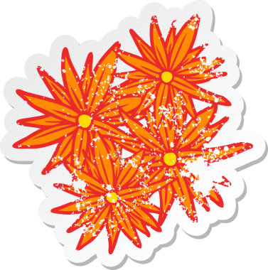 Bir insan tarafından çizilmiş parlak çiçekli karikatür çıkartması