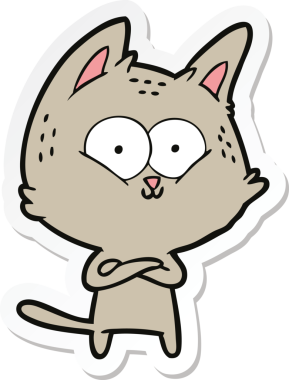 Bir insan tarafından çizilmiş çizgi film kedisinin çıkartması.