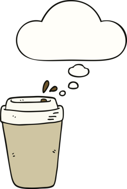 Bir insan tarafından çizilmiş düşünce baloncuklu kahve fincanı.