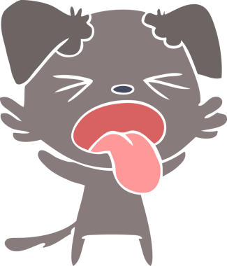 Düz renkli çizgi film. Bir insan tarafından çizilmiş iğrenç bir köpek.