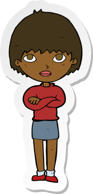 Bir insan tarafından çizilmiş çapraz kollu bir karikatür kadının çıkartması.