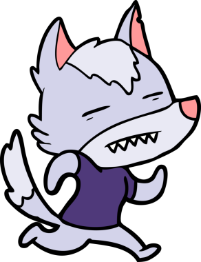 Bir insan tarafından çizilen dişleri gösteren bir kurt çizgi filmi.