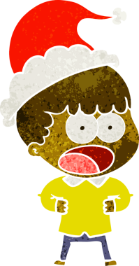 Şok olmuş, Noel Baba şapkası takan bir adamın insan tarafından çizilmiş eski bir karikatürü.