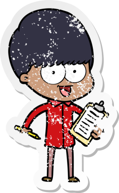 Bir insan tarafından çizilmiş mutlu çizgi film çocuğunun sıkıntılı çıkartması.