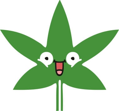 Bir insan tarafından çizilmiş marihuana yaprağının düz renkli retro karikatürü