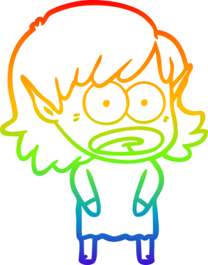 Karikatür çizen gökkuşağı gradyanı bir insan tarafından çizilen elf kızı şok etti.