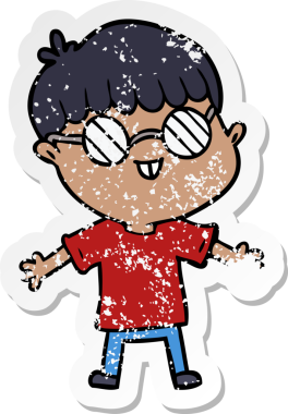 Bir insan tarafından çizilmiş gözlük takan çizgi film karakterinin sıkıntılı çıkartması.