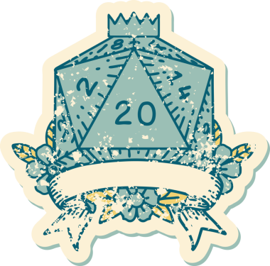 Retro Dövme Biçimi Doğal 20 kritik vuruş D20 zar bir insan tarafından çizildi