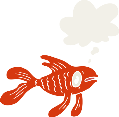 Düşünce baloncuklu çizgi film balığı insan tarafından çizilmiş.