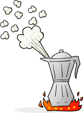 Bir insan tarafından çizilmiş karikatür fırın espresso makinesi.