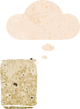 Düşünce baloncuklu çizgi film bisküvisi grunge sıkıntılı retro dokuma tarzı bir insan tarafından çizilmiş