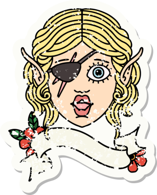 Bir insan tarafından çizilmiş bir elf serseri karakterinin grunge sticker 'ı