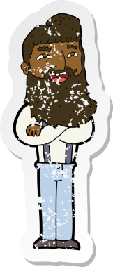 Bir insan tarafından çizilmiş sakallı, mutlu bir adamın karikatür yapıştırması.