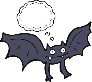 Bir insan tarafından çizilmiş düşünce balonlu vampir yarasa çizgi filmi.