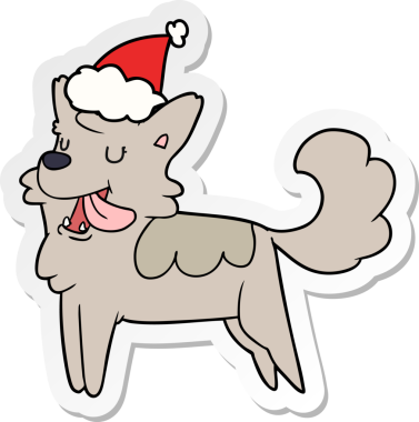 Bir insan tarafından çizilmiş Noel Baba şapkası takan mutlu bir köpeğin el yazısı.