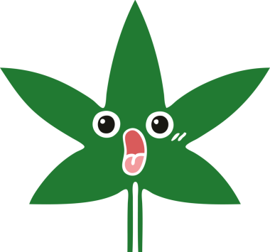 Bir insan tarafından çizilmiş marihuana yaprağının düz renkli retro karikatürü