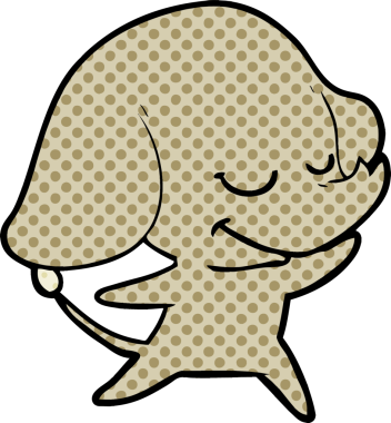 Bir insan tarafından çizilmiş gülümseyen bir fil.