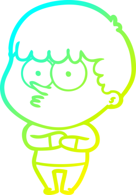 Bir çizgi film karakteri çizen soğuk gradyan bir insan tarafından çizilmiş meraklı çocuk.