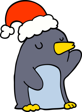 Bir insan tarafından çizilmiş şirin bir karikatür Noel pengueni.
