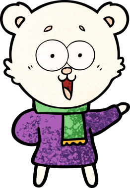 Bir insan tarafından çizilmiş kışın çizilmiş gülen ayıcık çizgi filmi.