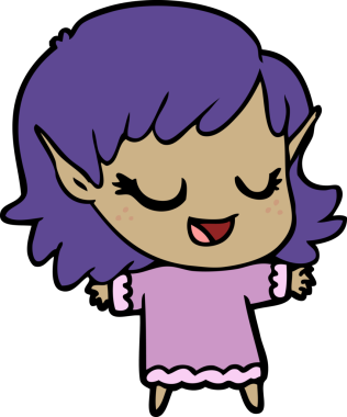 Bir insan tarafından çizilmiş mutlu elf kızı.