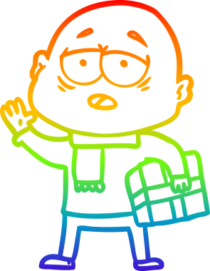 Gökkuşağı gradyan çizgi çizimi bir insan tarafından çizilmiş yorgun kel bir adam