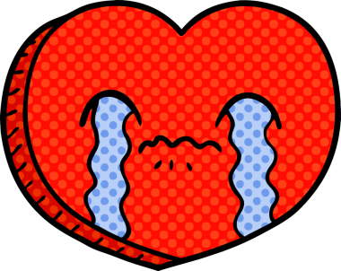 Bir insan tarafından çizilmiş ağlayan aşk kalbi çizgi filmi.