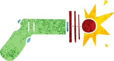 Retro illüstrasyon tarzı tuhaf çizgi film lazer silahı bir insan tarafından çizilmiş.