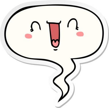 Bir insan tarafından çizilmiş konuşma kabarcığı çıkartmalı mutlu çizgi film yüzü