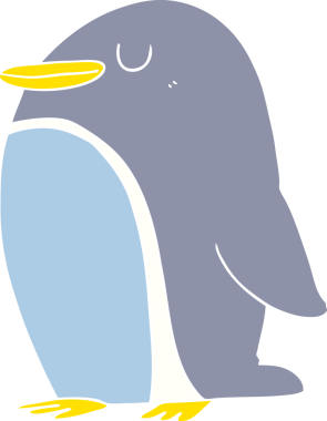 Bir insan tarafından çizilmiş düz renk çizgi film pengueni