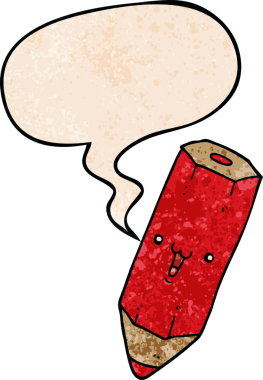 Bir insan tarafından çizilmiş eski moda konuşma baloncuklu mutlu çizgi film kalemi.