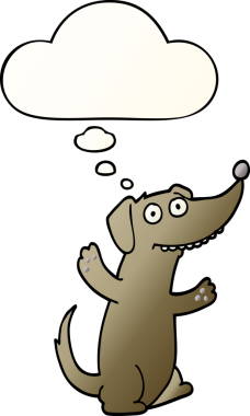 Düşünce baloncuğu olan çizgi film köpeği bir insan tarafından çizilmiş.